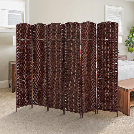 HOMCOM 6' Six Panel Wicker Weave Room Divider Privacy Screen Indoor - Chestnut Brown | Aosom Canada