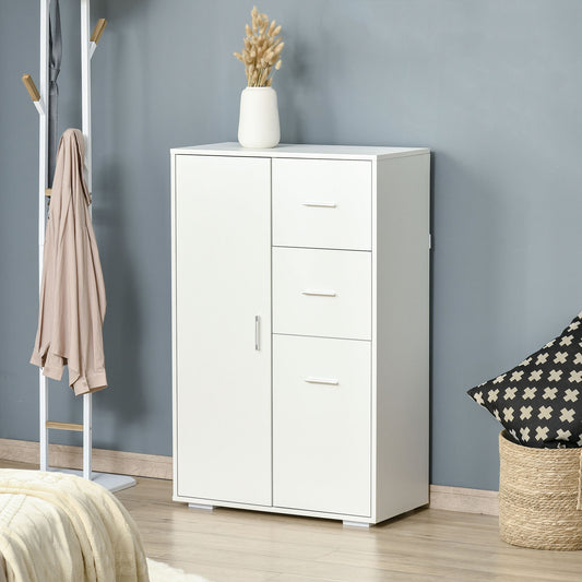 HOMCOM Storage Cabinet with 2 Drawers & 2 Cabinet Free Standing Cupboard Chest, Sideboard Buffet Table for Living Room, Bedroom, White | Aosom Canada