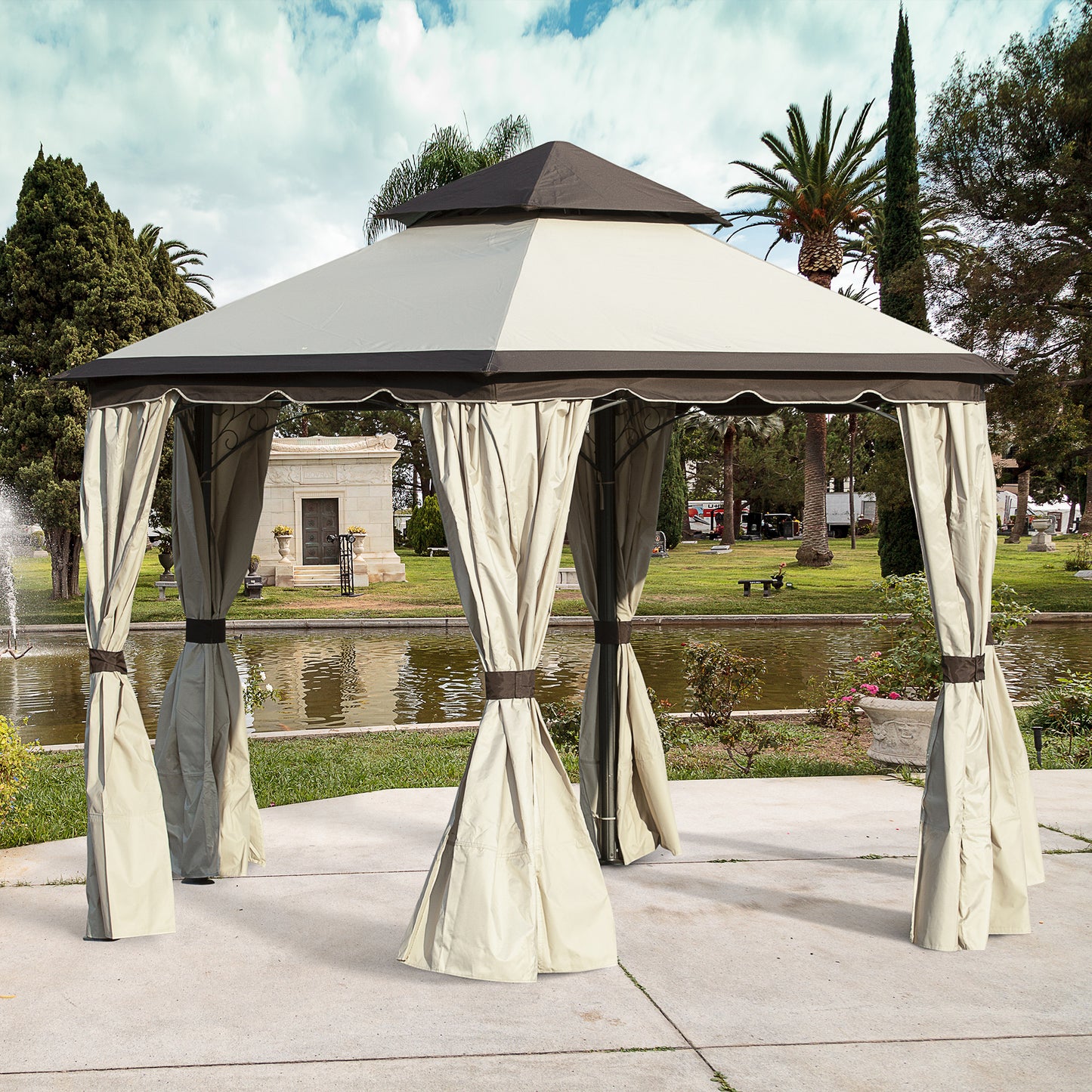 Outsunny 13x13ft Hexagonal Metal Gazebo Garden Pavilion Outdoor Marquee Canopy Wedding Party Tent Shelter w/ Sidewall Panels | Aosom Canada