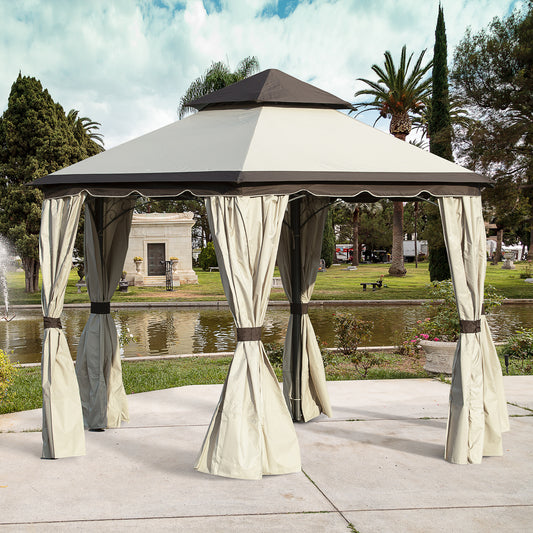 Outsunny 13x13ft Hexagonal Metal Gazebo Garden Pavilion Outdoor Marquee Canopy Wedding Party Tent Shelter w/ Sidewall Panels | Aosom Canada