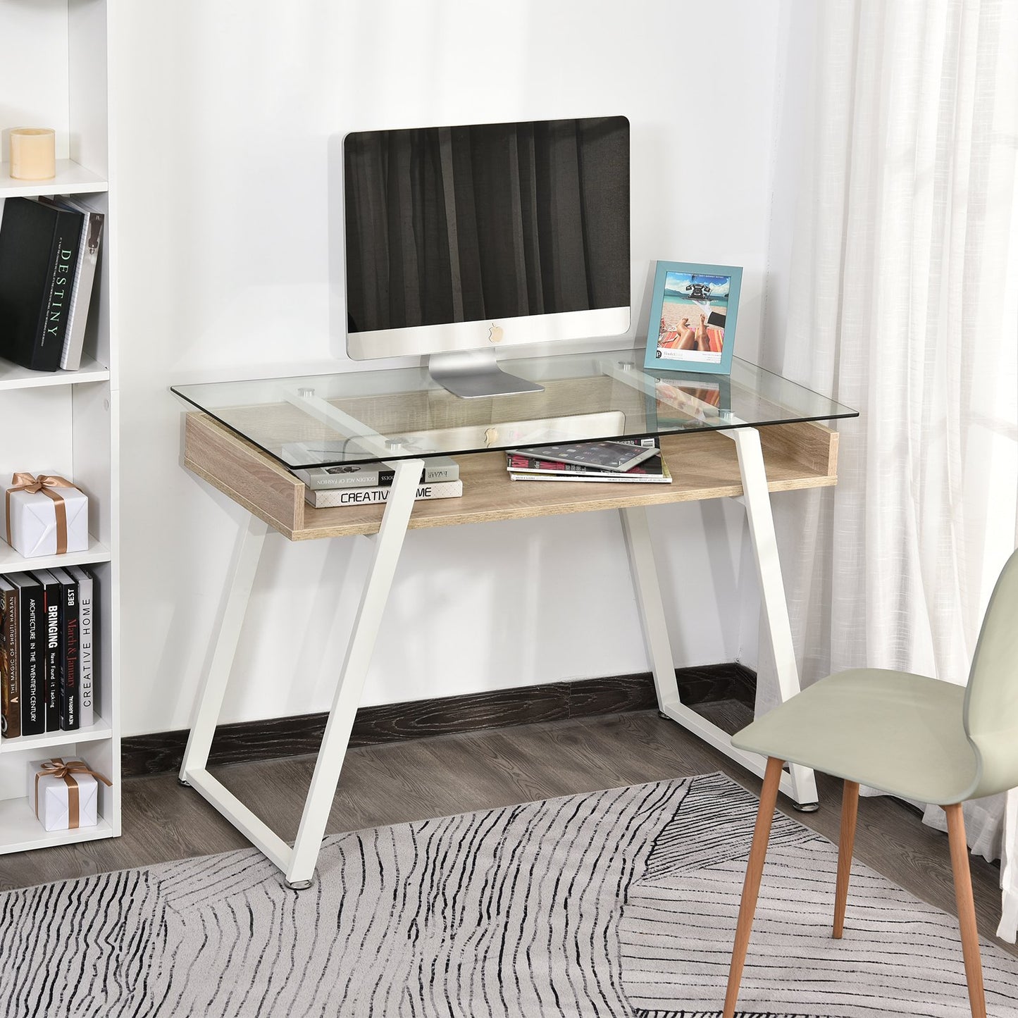 HOMCOM Computer Desk Workstation Center Writing Laptop Table Glass Top Modern Design Furniture for Home Office Study Use | Aosom Canada