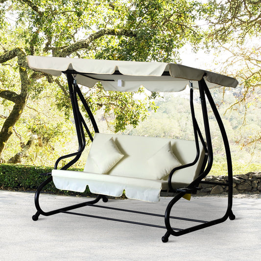 Outsunny 3 Seater Patio Swing Chair Convertible Cushioned Bed Outdoor Porch w/ Canopy and Pillow | Aosom Canada