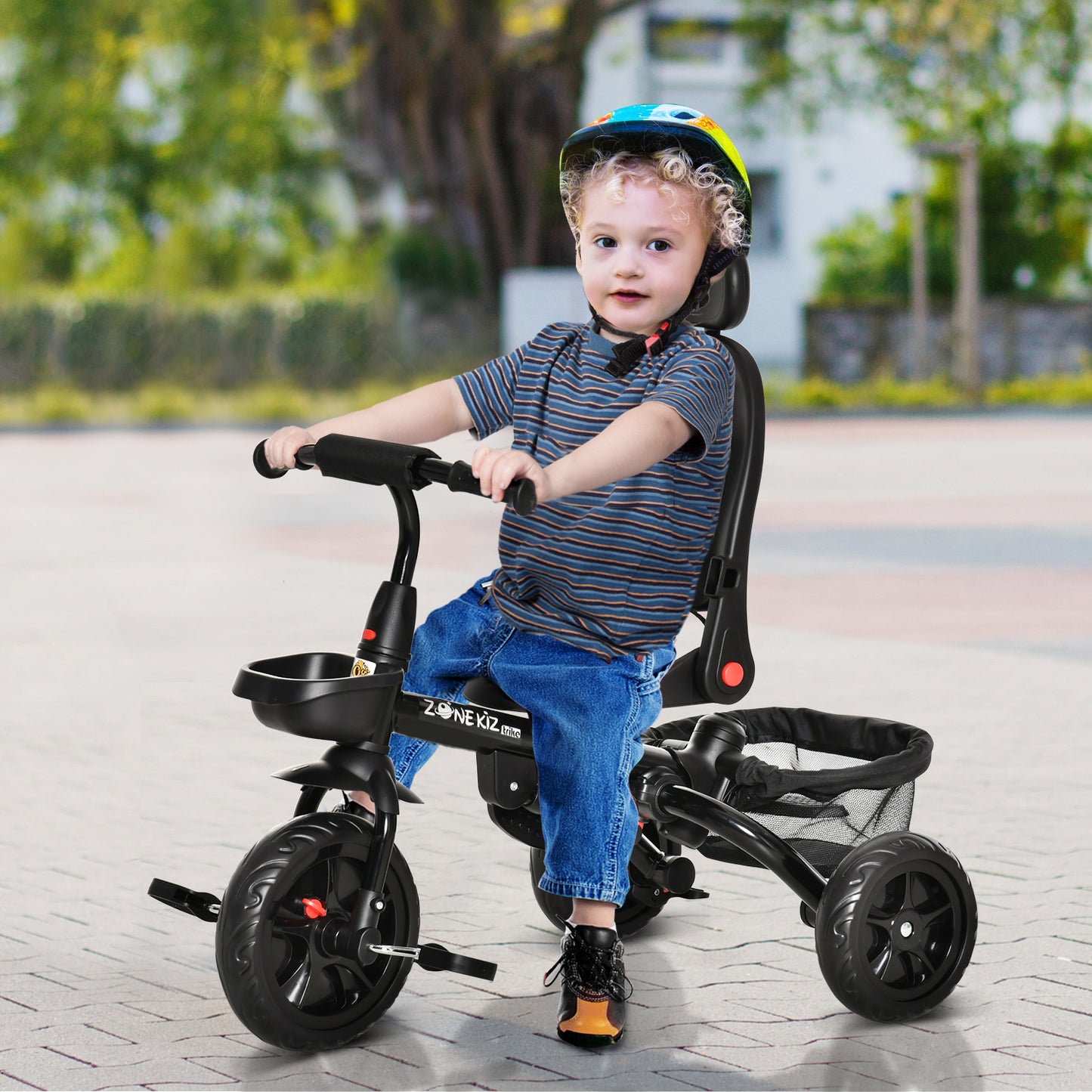 Qaba Baby Tricycle 4 In 1 Push Stroll w/ Reversible Angle Adjustable Seat Removable Handle Canopy Footrest Brake Clutch Grey | Aosom Canada