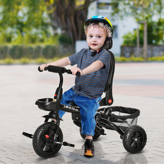 Qaba Baby Tricycle 4 In 1 Push Stroll w/ Reversible Angle Adjustable Seat Removable Handle Canopy Footrest Brake Clutch Grey | Aosom Canada