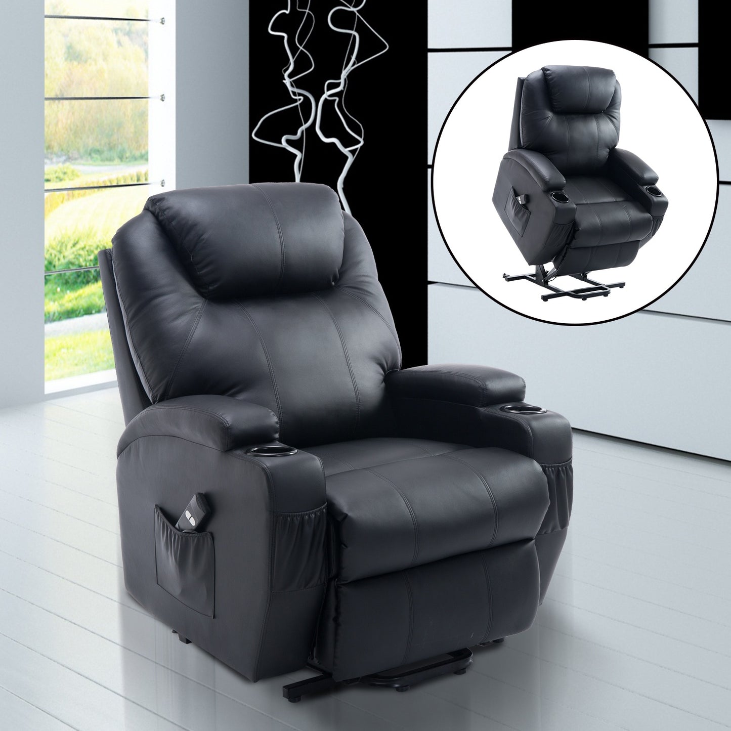 HOMCOM Electric Power Lift Recliner Chair for Elderly Remote Control Padded Pu Sofa with Cup Holders And Reclining Mechanism | Aosom Canada