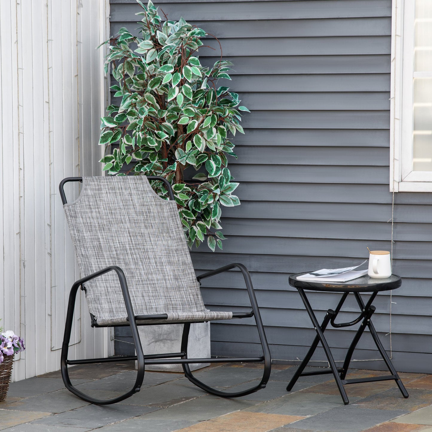 Outsunny Garden Rocking Chair, Outdoor Indoor Texteline Rocker for Patio, Balcony, Porch, Grey | Aosom Canada