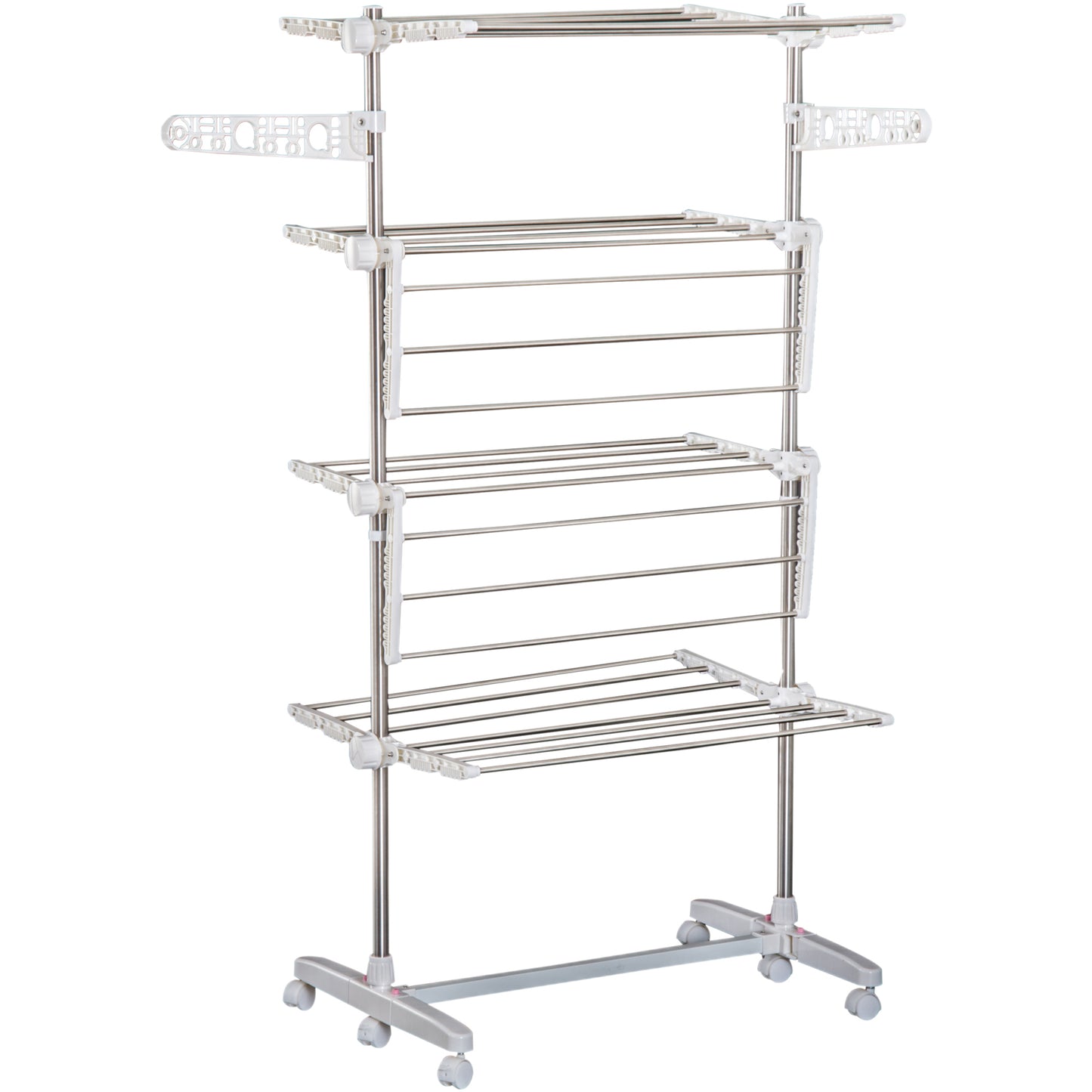 Homcom Stainless Steel Clothes Drying Rack Laundry Hanging Rack Portable Rolling Foldable Clothes Towel Holder With 4 Layers | Aosom Canada