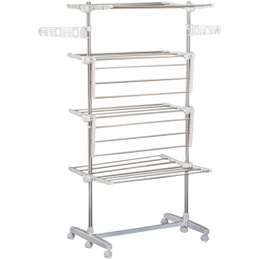 Homcom Stainless Steel Clothes Drying Rack Laundry Hanging Rack Portable Rolling Foldable Clothes Towel Holder With 4 Layers | Aosom Canada