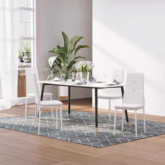 HOMCOM Set of 4 Modern Style Dining Chairs, Button Tufted High Back Side Chairs with Upholstered Seat, Steel Legs White | Aosom Canada