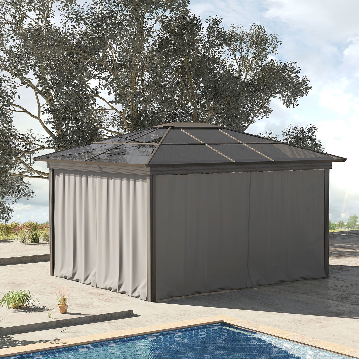 Outsunny 10' x 10' Universal Gazebo Sidewall Set with 4 Panels, Hooks/C-Rings Included for Pergolas & Cabanas, Light Grey | Aosom Canada