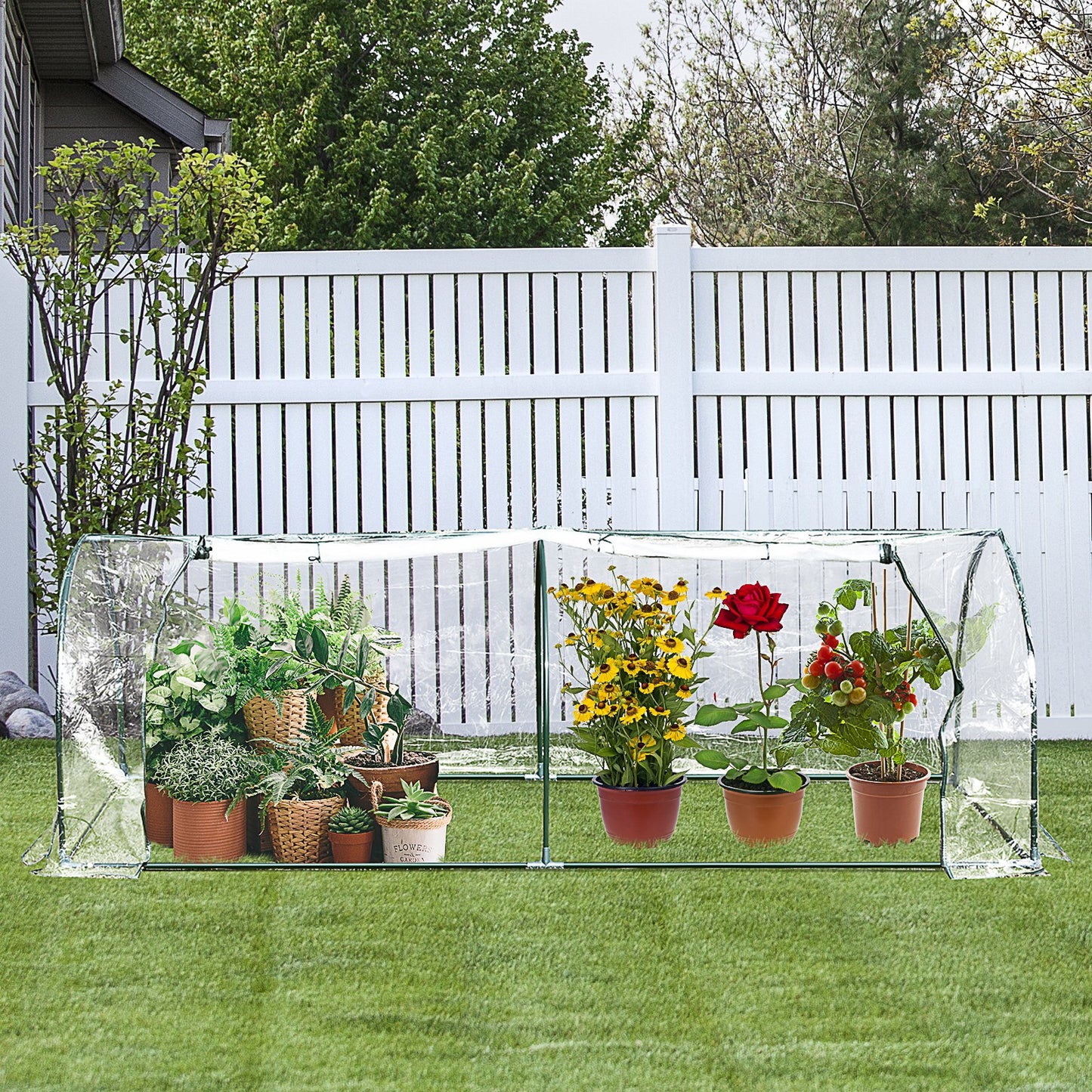 Outsunny Portable Mini Flower Tunnel House Plants 8.2’x 3.3’ x 2.6’ walk-in | Aosom Canada