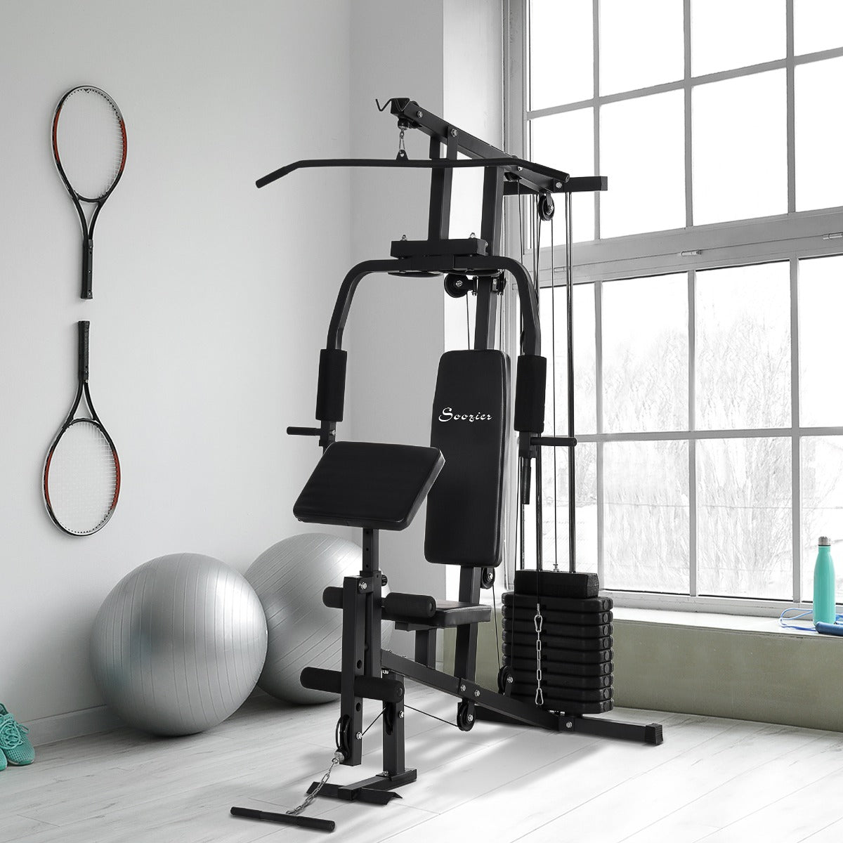 Soozier Multifunction Home Power Exercise System Weight Training Exercise Station Fitness Strength Machine Black | Aosom Canada