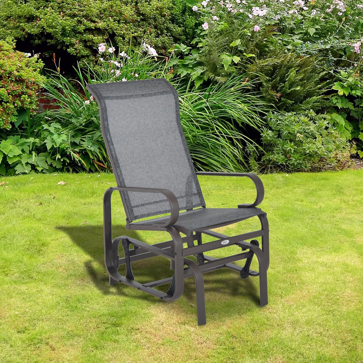 Outsunny Outdoor Mesh Glider Swing Chair Patio Garden Rocking Gliding Seat Yard Porch Furniture, Brown Grey | Aosom Canada