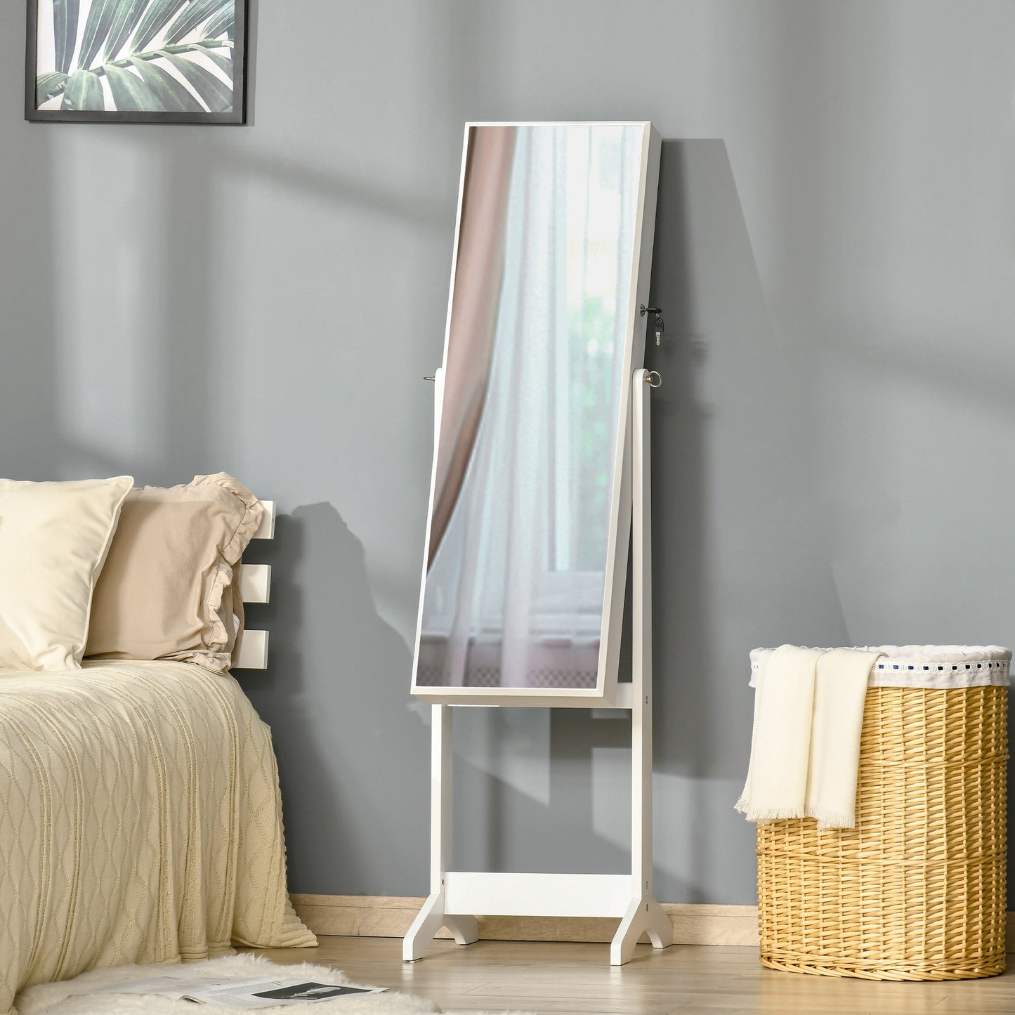 HOMCOM Jewelry Cabinet Floor Standing, Lockable Jewelry Organizer with Full-Length Mirror, 4 Angle Adjustable, White | Aosom Canada