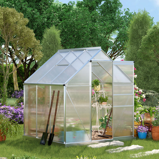 Outsunny 6' x 6' Aluminum Greenhouse Polycarbonate Walk-in Garden Greenhouse Kit with Adjustable Roof Vent for Winter, Clear | Aosom Canada