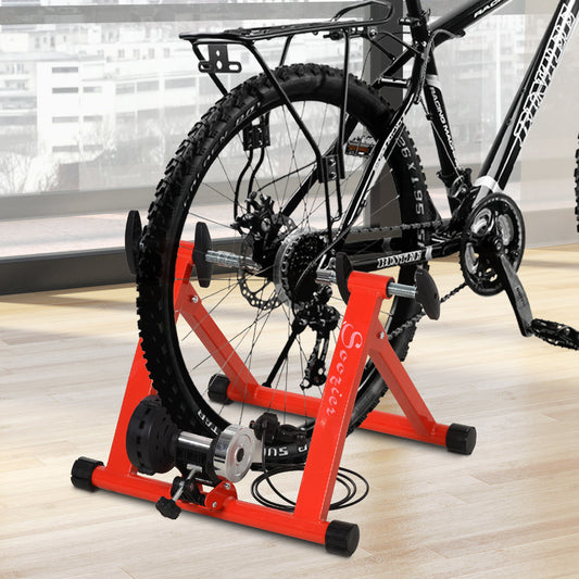 Soozier Magnetic Bike Bicycle Trainer Stand Indoor Exercise 5 Levels Resistance Smooth Stable Sturdy Steel Frame Micro Adjust Knob Red | Aosom Canada