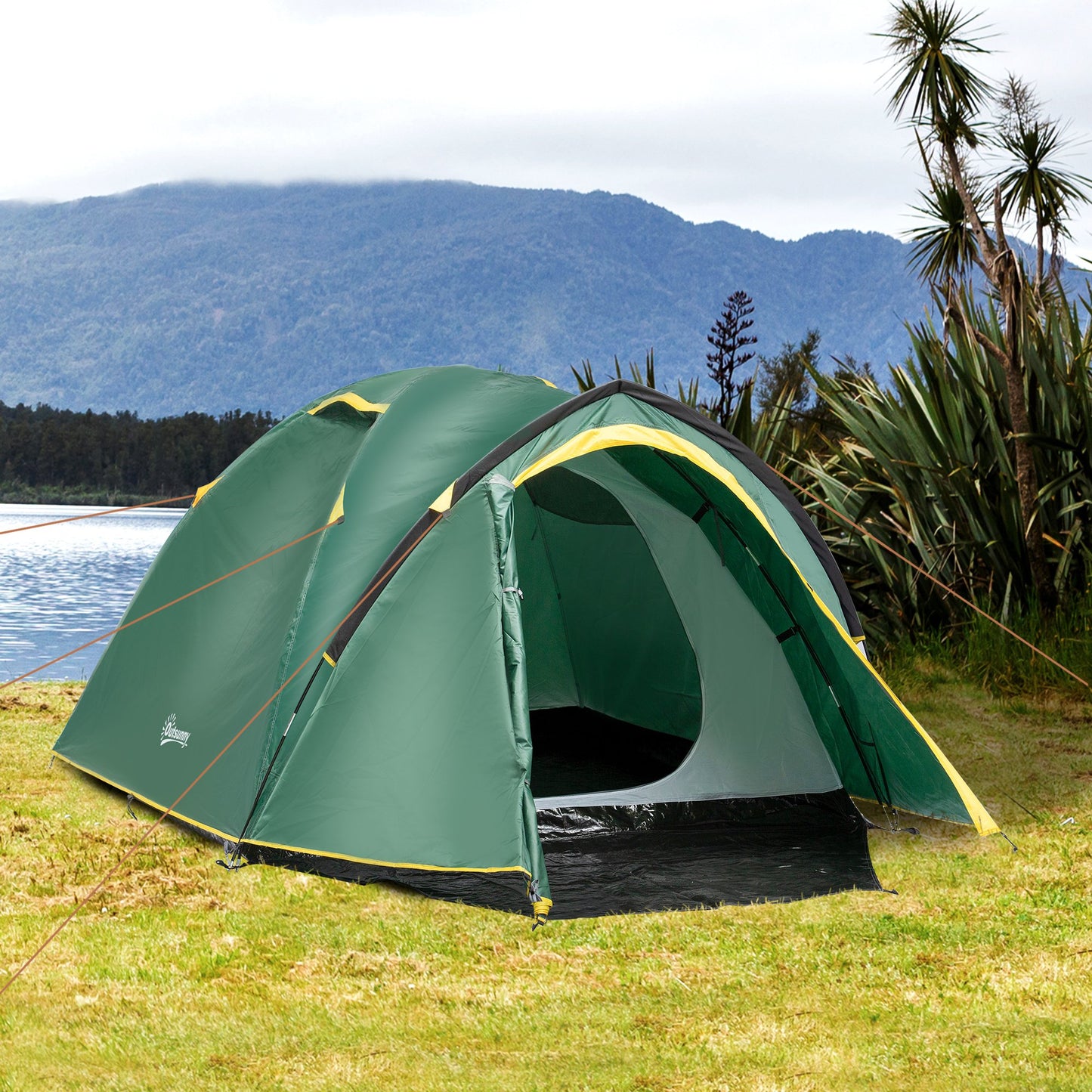 Outsunny Camping Dome Tent 2 Room for 3-4 Person with Weatherproof Vestibule Backpacking Tent Large Windows Lightweight for Fishing | Aosom Canada