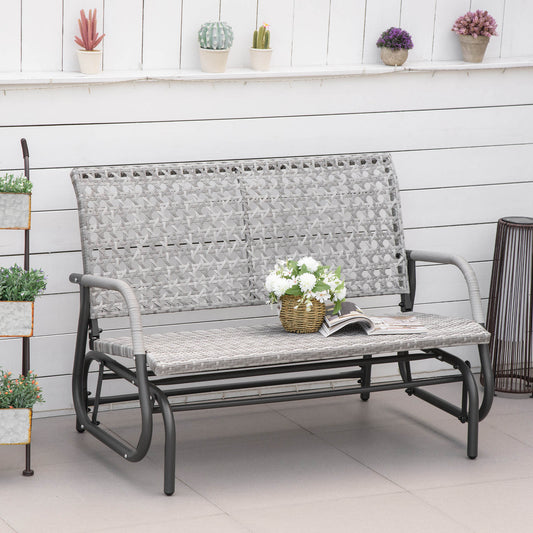 Outsunny 2-Person Outdoor PE Rattan Swing Glider Chair, Patio Garden Loveseat Rocking Bench, w/ Extra Wide Seat & Curved Backrest | Aosom Canada
