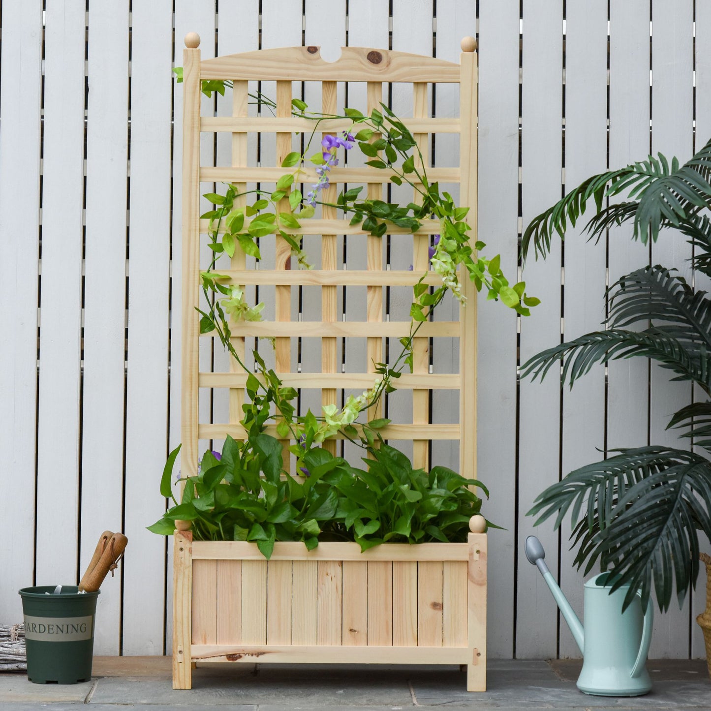 Outsunny 24" x 12" x 49" Raised Garden Bed with Trellis Board Back & Strong Wooden Design & Materials | Aosom Canada