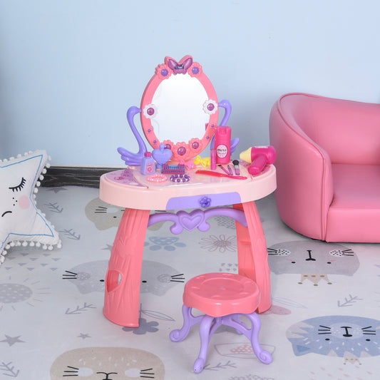 Qaba/HOMCOM Kids Vanity Table and Stool Beauty Pretend Play w/ Mirror Lights Sounds Makeup Accessories for Girls 3+ Years Pink | Aosom Canada