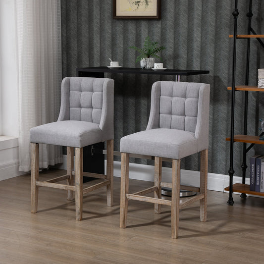 HOMCOM Modern Counter Bar Stools Tufted Upholstered Counter Chairs Set of 2 for Kitchen, Grey | Aosom Canada