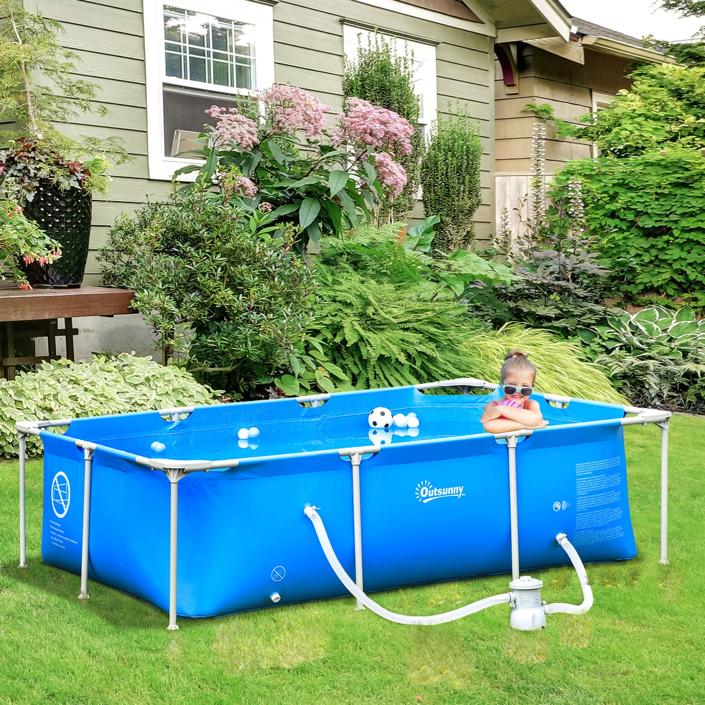 Outsunny 8.3ft x 5ft x 26in Frame Above Ground Swimming Pool Set with Filter Pump Filter Cartridge Reinforced Sidewalls Blue | Aosom Canada