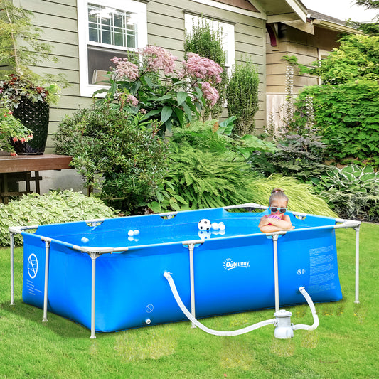 Outsunny 8.3ft x 5ft x 26in Frame Above Ground Swimming Pool Set with Filter Pump Filter Cartridge Reinforced Sidewalls Blue | Aosom Canada