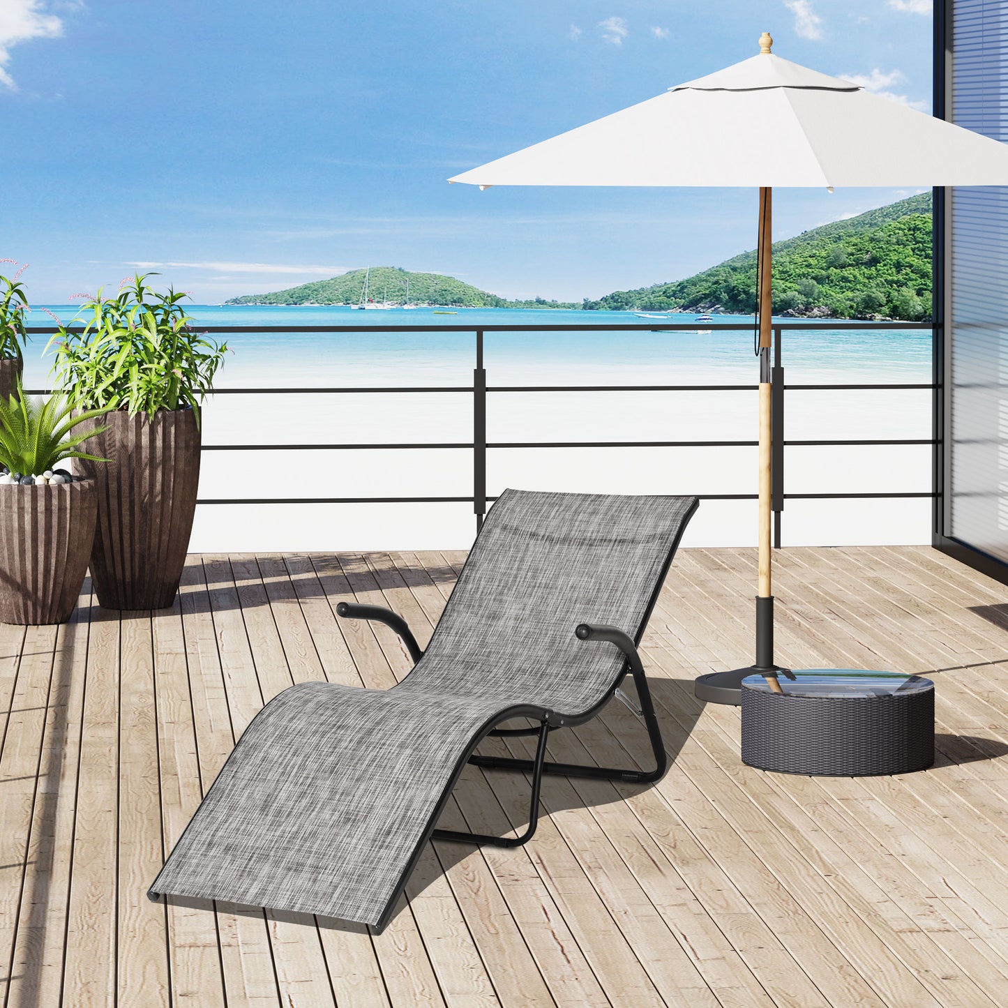 Outsunny Outdoor Lounge Chair with Armrest, Folding Chaise Lounge for Beach, Poolside and Patio, Grey | Aosom Canada