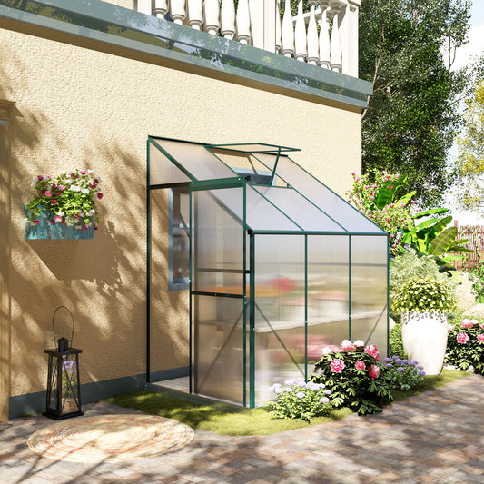 Outsunny Lean-to Greenhouse Walk-in Garden Aluminum Polycarbonate with Roof Vent for Plants Herbs Vegetables 6' x 4' x 7' Green | Aosom Canada