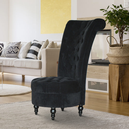 Homcom Tufted Chairs 45" Tufted High Back Velvet Accent Chair Living Room Soft Padded Couch Lounge (Black) | Aosom Canada