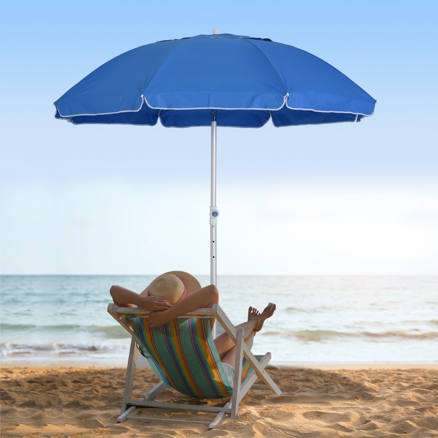Outsunny Arc. 6ft Beach Umbrella with Pointed Design Adjustable Tilt Carry Bag for Outdoor Patio Blue | Aosom Canada