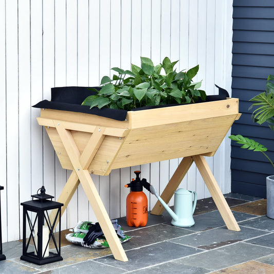 Outsunny Cross Raised Garden Flower Bed w/ Inner Bag Wooden | Aosom Canada