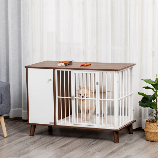 PawHut Furniture Style Dog Crate, Pet Cage Kennel End Table, Indoor Decorative Dog House, with Wooden Top, Door, for Small Dogs, Brown | Aosom Canada