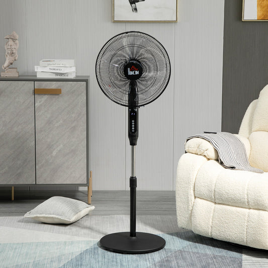 HOMCOM Standing Floor Fan with Remote Control, Stand Up Cooling Fan, Tall Pedestal Electric Fan for Bedroom, Black | Aosom Canada
