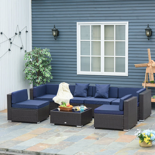 Outsunny 7pc Garden Wicker Sectional Set w/ Tea Table Patio Rattan Lounge Sofa with Cushion Outdoor Deck Furniture All Weather | Aosom Canada