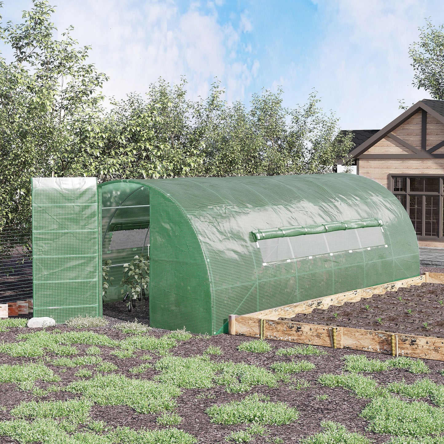 Outsunny 19 x 10 x 6.6ft Outdoor Walk-in Tunnel Greenhouse Portable Plant Gardening Warm House with PE Cover Green | Aosom Canada