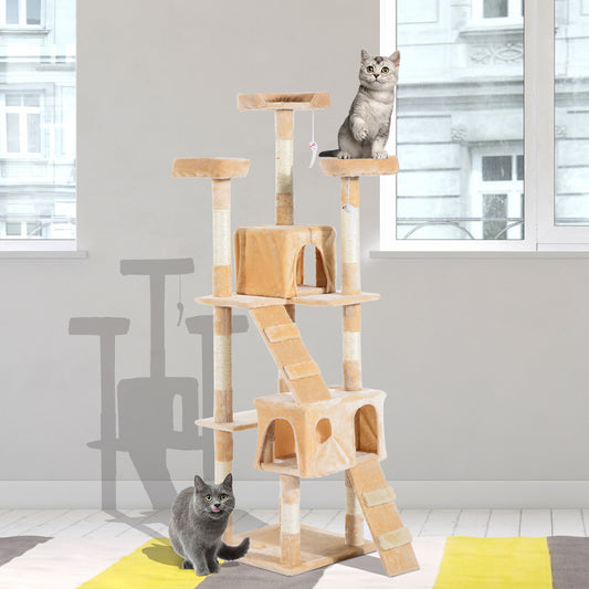 PawHut cat trees for sale Multi-Level Cat Scratching Post Canada Cat Tower house w/ Toy Beige | Aosom Canada