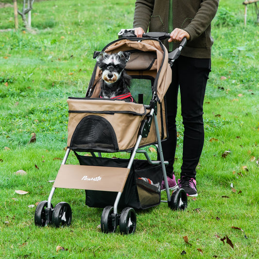 PawHut Pet Stroller Foldable Carrier for Cat, Dog and More 4 Wheels Travel Jogging Stroller with 360 ° swiveling front wheels, Coffee | Aosom Canada