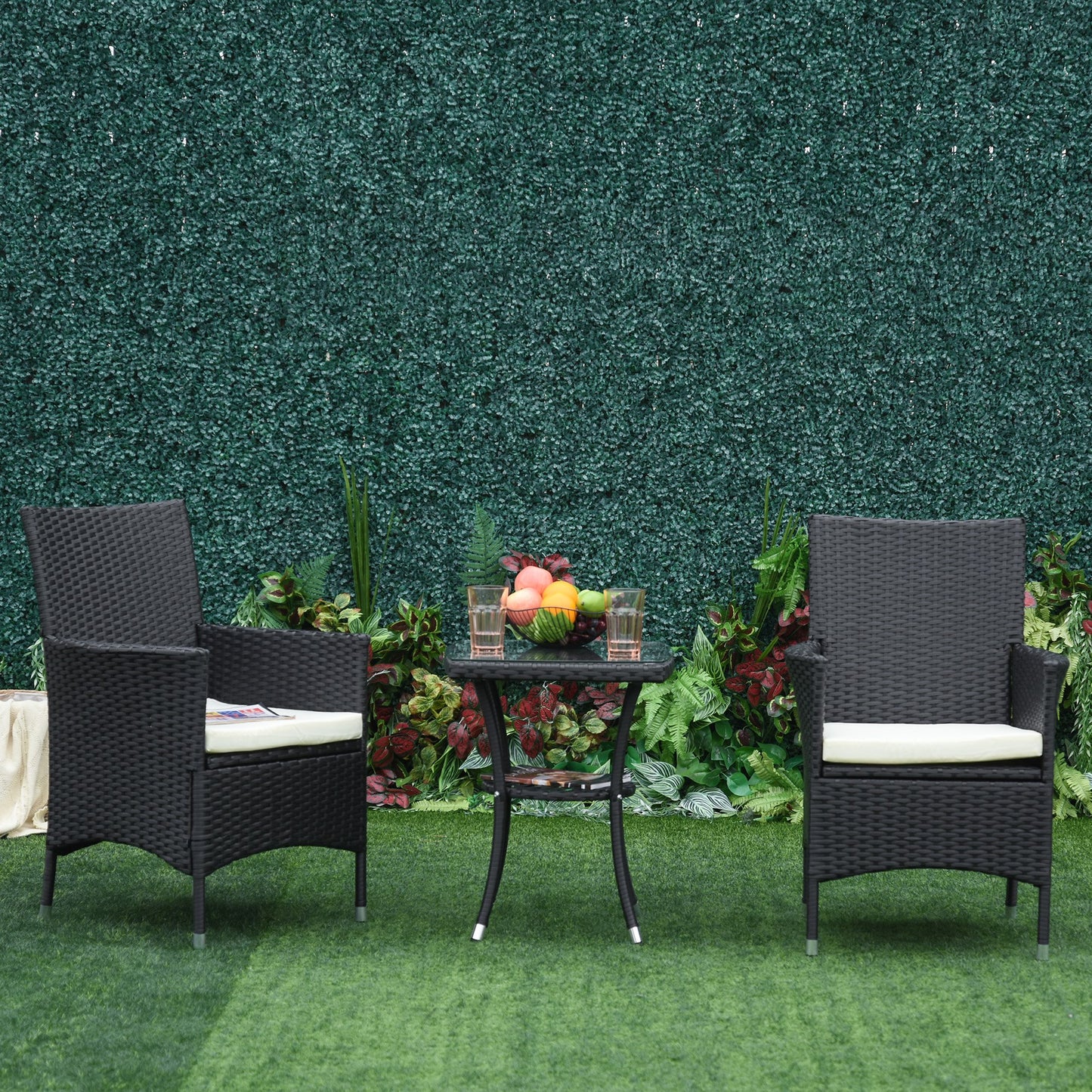 Outsunny 3pcs Rattan Coffee Set Garden Furniture All Weather Black | Aosom Canada
