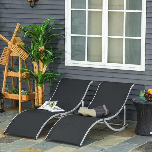 Outsunny Set of 2 S-shaped Foldable Lounge Chair Reclining Outdoor Chair for Patio Beach Garden Capacity 65"x24"x24.75" Black | Aosom Canada