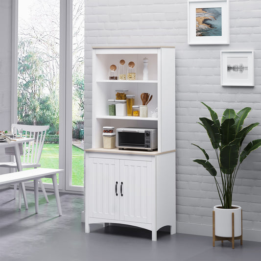 HOMCOM 70" Kitchen Pantry Storage Cabinet, Buffet Server with Hutch, Sideboard with Adjustable Shelves Microwave Oven Countertop, White | Aosom Canada
