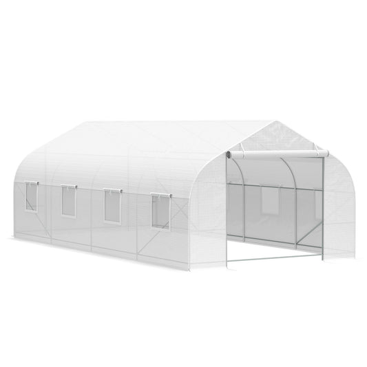Outsunny 20x10x7ft Outdoor Walk-In Outdoor Tunnel Greenhouse w/ Windows 2 Anchor Way White | Aosom Canada