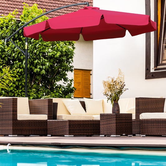 Outsunny 9FT Offset Hanging Patio Umbrella Cantilever Umbrella with Easy Tilt Adjustment, Cross Base and 8 Ribs, Red | Aosom Canada