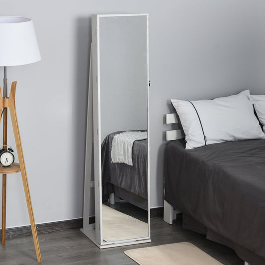 HOMCOM Lockable Jewelry Armoire Freestanding Storage Cabinet w/ Full-Length Makeup Mirror and LED Lights | Aosom Canada