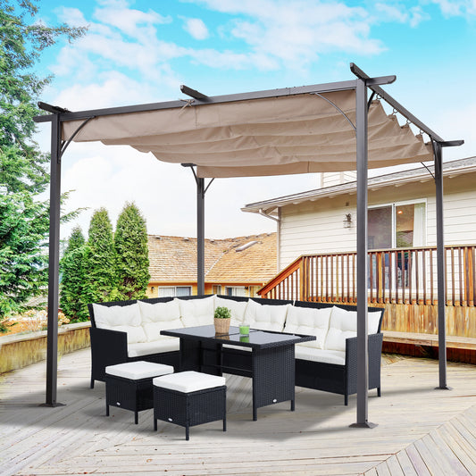 Outsunny 10' Outdoor Pergola Gazebo Garden Retractable Sun Shade Deck Lawn Covered Modern Square Canopy, Beige | Aosom Canada