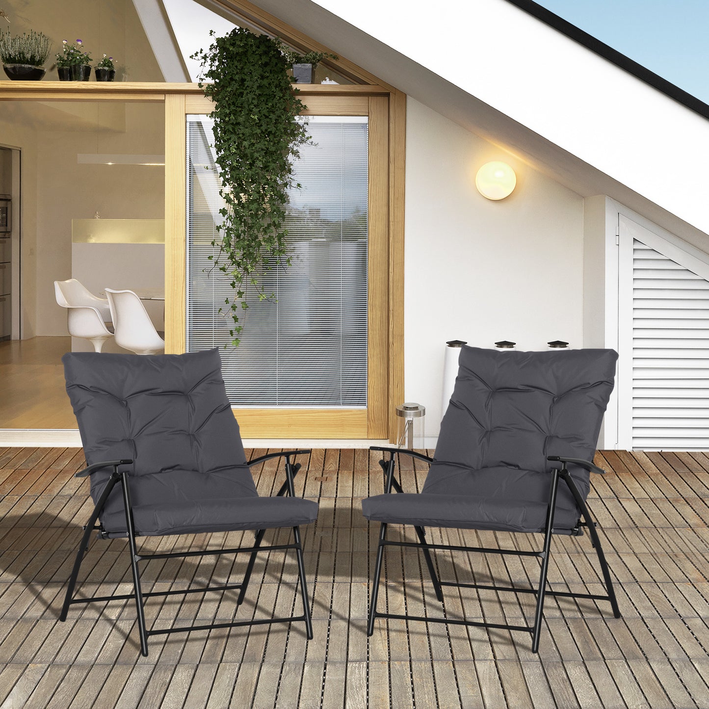 Outsunny Set of 2 Outdoor Folding Chairs with Adjustable Backrest, Padded Camping Chairs for Outdoor Events, Grey | Aosom Canada