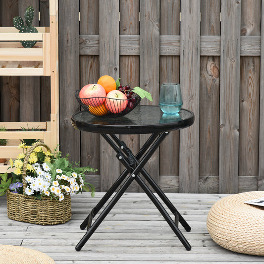 Outsunny Φ17.75" Garden Round Table Foldable Dining Table with Safety Buckle Glass Tabletop Metal Covered Edge | Aosom Canada