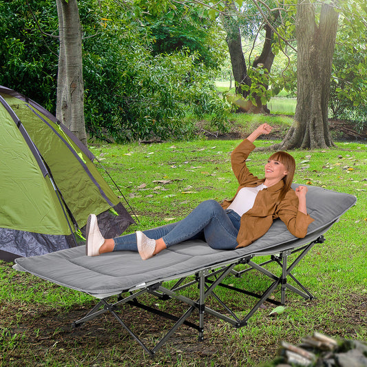 Outsunny Folding Camping Cot for Adults with Mattress & Pillow, Double Layer Oxford Heavy Duty Sleeping Cots with Carry Bag, Grey | Aosom Canada