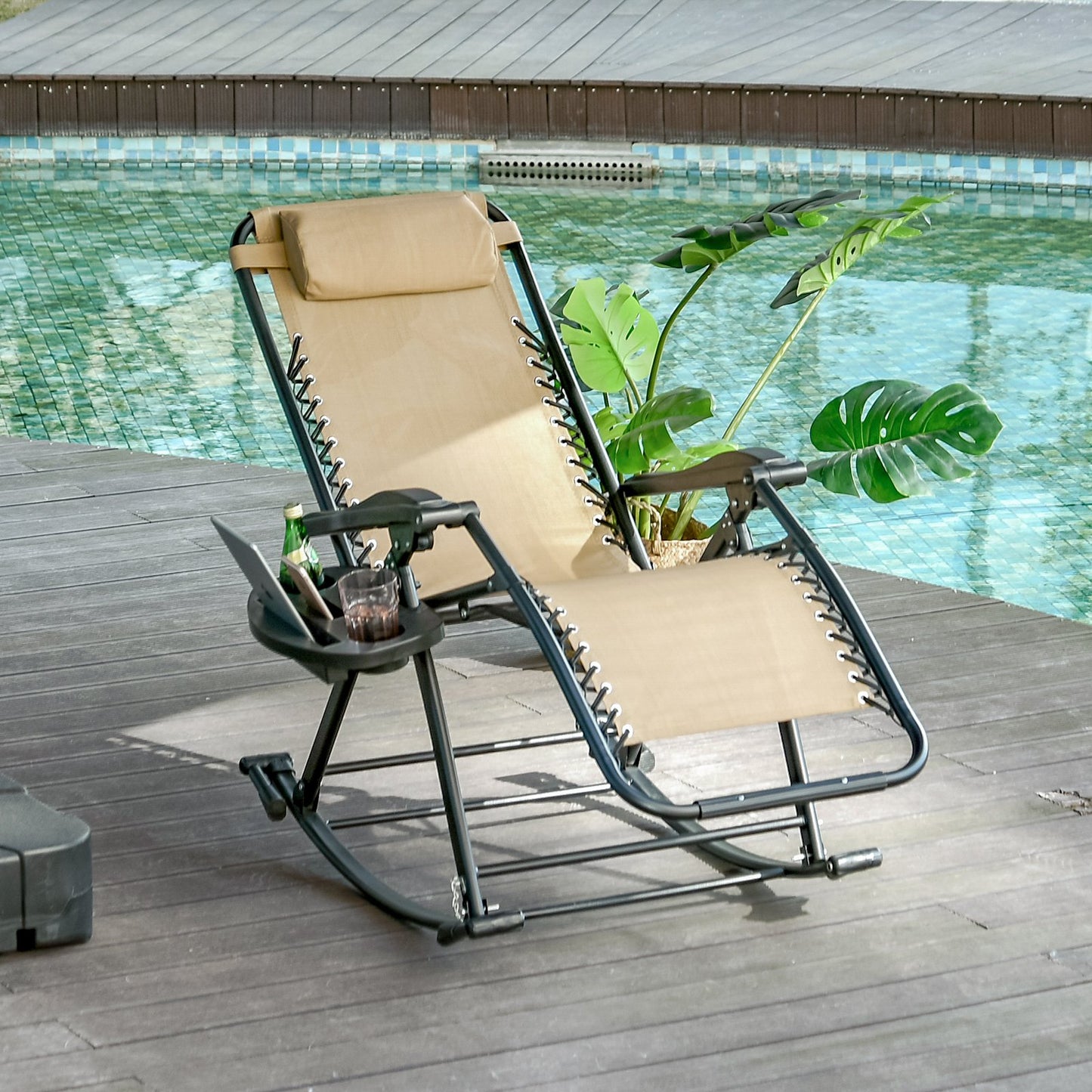 Outsunny 2 in 1 Adjustable Zero Gravity Reclining Lounge Chair Garden Recliner and Rocker Foldable Sun Lounger Napping Seat Cream White | Aosom Canada