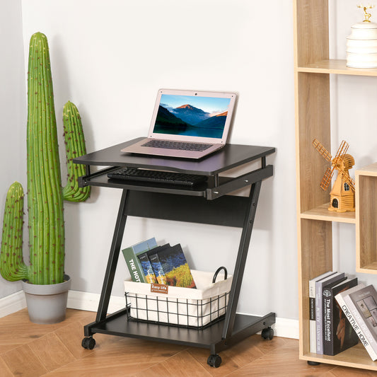 HOMCOM Movable Computer Desk with 4 Moving Wheels Sliding Keyboard Tray Home Office Workstation Black | Aosom Canada